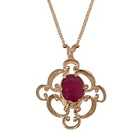 Solid 18k Rose Gold Natural Ruby Womens Pendant & Chain - Choice of Chain lengths