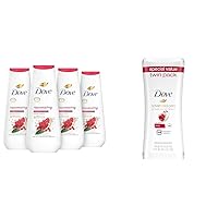 Body Wash Rejuvenating Pomegranate & Hibiscus 4 Count for Renewed & Advanced Care Antiperspirant Deodorant Stick for Women