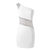 SABridal Women's Oblique Rhinestone Pearls One Shoulder Beading Short Homecoming Dresses