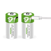 Rechargeable D Batteries 1.5V 12000mWh USB Lithium ion Rechargeable D Battery with USB Type C Charging Cable, High Capacity Fast Charge, 1200 Cycles Constant Output, Over-Charge Protection,2-Pack