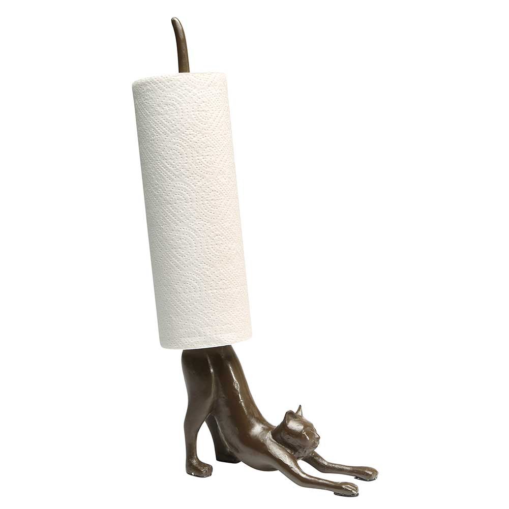 What On Earth Yoga Cat Paper Towel Holder - Cast Iron Stretching Cat Counter Top