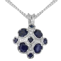 LBG 925 Sterling Silver Natural Sapphire Womens Vintage Pendant & Chain - Choice of Chain lengths