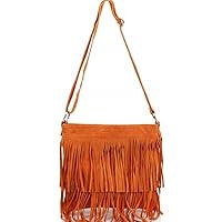 Ladies Suede Leather Tassel Cross Body Messenger Bag Women Shoulder Over Bags (Orange)