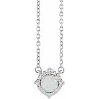 925 Sterling Silver Round Lab Created White Opal 4.5mm 0.04 Carat Natural Diamond I2 H+ 18 Inch Polishe Jewelry for Women