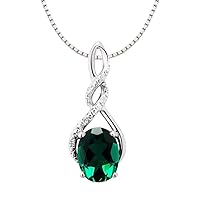 Simulated Emerald Necklace Natural Diamond Accents in Sterling Silver - 18 Inch Chain