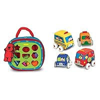 Melissa & Doug K's Kids Take-Along Shape Sorter Baby Toy & K's Kids Pull-Back Vehicle Set - Soft Baby Toy Set with 4 Cars and Trucks and Carrying Case