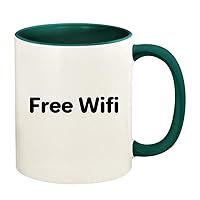 Free Wifi - 11oz Ceramic Colored Handle and Inside Coffee Mug Cup, Green