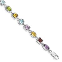 925 Sterling Silver Polished Open back Multi colored Box Catch Closure Rainbow Semi Precious Bracelet 7 Inch Box Clasp Measures 7mm Wide Jewelry for Women