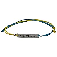 925 Sterling Silver Ukraine Bracelet Free Ukraine on Yellow and Blue Adjustable String - Symbolic Patriotic Ukrainian Bracelet in Flag Colors