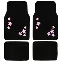 BDK Floral Pink Flowers Design Carpet Car Floor Mats for Auto Van Truck SUV-4 Pieces Front & Rear Full Set with Rubber Backing-Universal Fit