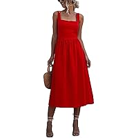 Womens Casual Dresses Summer Sleeveless Spaghetti Strap A-Line Beach Maxi Dress