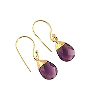 Guntaas Gems Purple Amethyst Hydro Quartz Teardrop Shape Faceted Brass Gold Plated Drop & Dangle Earrings For Women Girls