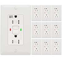 10 Pack - POWAWINI GFCI Outlet 15 Amp, UL Listed, Self-Test with LED Indicator, Tamper-Resistant, Weather Resistant Receptacle Indoor or Outdoor Use with Decor Wall Plates and Screws (White)