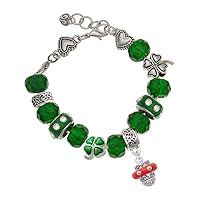 Silvertone Crystal Color Spinner - Green Irish Luck Bead Charm Bracelet, 7.5