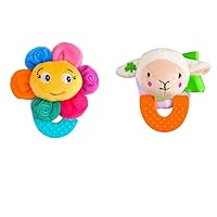 Pack of 2, Flower and Lamb Combo Teether for Babies, 0-2.5 yrs, Easy to Hold, Soft, Natural Organic Freezer Safe Teethers, Relief Sore Gums, Silicone BPA Free Baby Teething Toys.