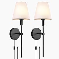 Plug in Wall Sconce, Rustic Industrial Wall Lamps, Fabric Shades Wall Sconces Set of 2, Industrial Wall Lamp with Plug in Cord, On/Off Switch Vintage Wall Light Fixture for Bedroom Living Room