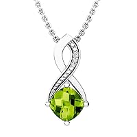 Dazzlingrock Collection 7 MM Cushion Gemstone & Round Diamond Infinity Pendant (Silver Chain Included), Sterling Silver