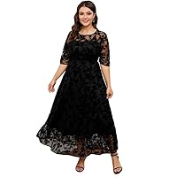 Plus Size Formal Black Lace Embroidery Double Layer Tunic Maxi Dress