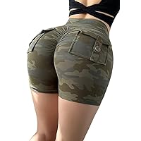 Women's Stretch Camouflage Cargo Shorts for Yoga Workout Fitness