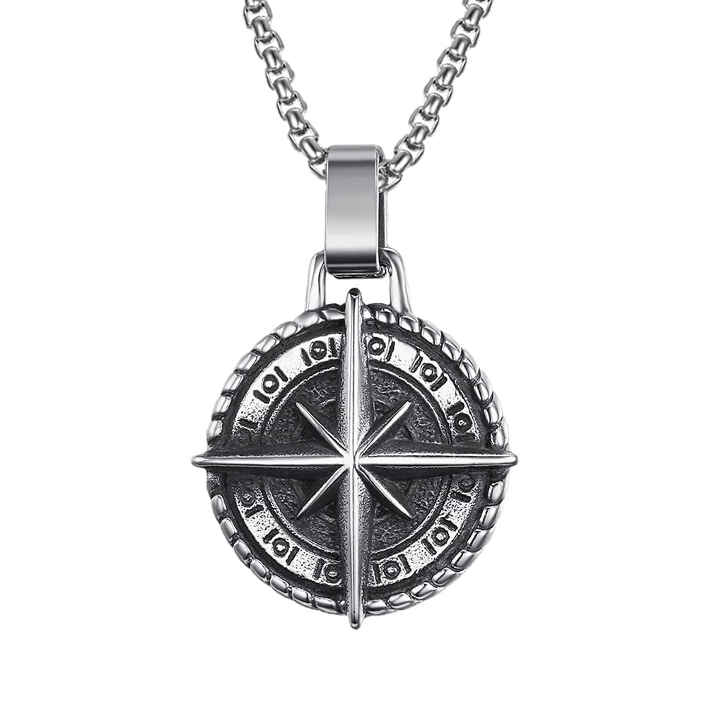 pickyegg.com Mens Stainless Steel Nautical North Star Marine Compass Anchor Pendant Necklace