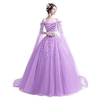 Off The Shoulder Quinceanera Dresses with Cape 3D Flowers Princess Sweet 15 16 Dresses Lace Prom Ball Gowns