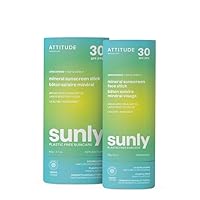 Bundle of ATTITUDE Mineral Sunscreen Face and Body Stick with Zinc Oxide, SPF 30, EWG Verified, Plastic-Free, Broad Spectrum UVA/UVB Protection, Dermatologically Tested, Vegan, Unscented