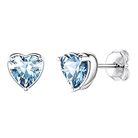 1 Pair Adabele Authentic Sterling Silver Heart Birthstone Stud Earrings 6mm 0.84 Carat Cubic Zirconia Diamond Gemstone Hypoallergenic Nickel Free Tarnish Resistant Women Jewelry