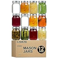 Mason Jars 16 OZ With Regular Lids and Bands, Ideal for Meal Prep, Jam, Honey, Wedding Favors, Shower Favors, Baby Foods, DIY Spice Jars, 12 PACK, 20 Whiteboard Labels Included