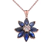 GENUINE SAPPHIRE AND DIAMOND DAISY PENDANT NECKLACE IN ROSE GOLD - Gold Purity:: 10K, Pendant/Necklace Option: Pendant Only