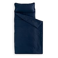 Wake In Cloud - Navy Blue Nap Mat with Removable Pillow for Kids Toddler Boys Girls Daycare Preschool Kindergarten Sleeping Bag, Solid Plain Color, 100% Cotton with Microfiber Fill