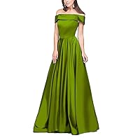 Women's Off Satin Evening Bridesmaid Party Gown A Line Prom Bridesmaid Dress Ball Gowns