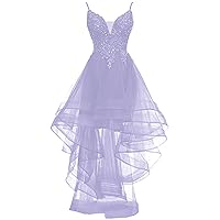 H.S.D Homecoming Dress High Low Prom Dresses V Neck Cocktail Dress Lace Applique Beaded Spaghetti Straps Wedding Party