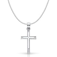 14K White Gold Cross Pendant Necklace with 0.8mm Box Chain