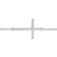 The Diamond Deal 10kt White Gold Womens Round Diamond Sideways Cross Bracelet 1/10 Cttw