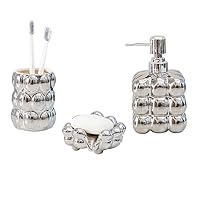 Bathroom Accessory Sets, Includes Lotion Dispenser Toothbrush Holder, Cup and Soap Dish Ceramic Abstract Home Decor Shelf, Silver, (A635 Silver Set)