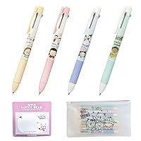 Xeno Cute Slim Ballpoint Pen 0.38mm(yellow, pink)/0.5mm(Sky Blue, Mint) 3 Colors Assorted pens and Stickers Memo Pads in Pouch, Made in Korea (4)