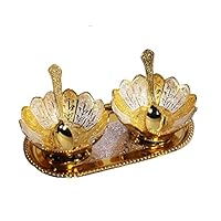 Gold & Silver Plated Flower Bowls & Tray with Spoons