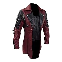 Men's Real Black Leather Goth Matrix Trench Coat Classic Retro Steampunk Motorcycle Biker Faux PU Leather Jacket Overcoat