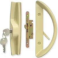 Patio Sliding Door Handle Set with Mortise Lock, Key Cylinder and Face Plate, Full Replacement Handle Lock Set Fits Door Thickness from 1-1/2