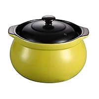 Deep clay pot with lid, round pattern ceramic ceramic casserole, stock pot cookware yellow 3.17 qt (red 3.17 qt) (Yellow 4.23Quart)