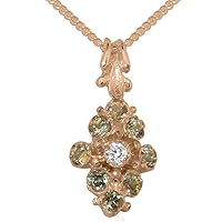 18k Rose Gold Synthetic Cubic Zirconia & Natural Peridot Womens Pendant & Chain - Choice of Chain lengths