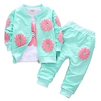 Yao 1-5Years Toddler&Little Girls Flowers Print 3 Piece Sets T Shirt Vest and Pants