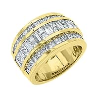 18k Yellow Gold Mens Invisible Set Princess & Baguette Diamond Ring 3.38 Carats