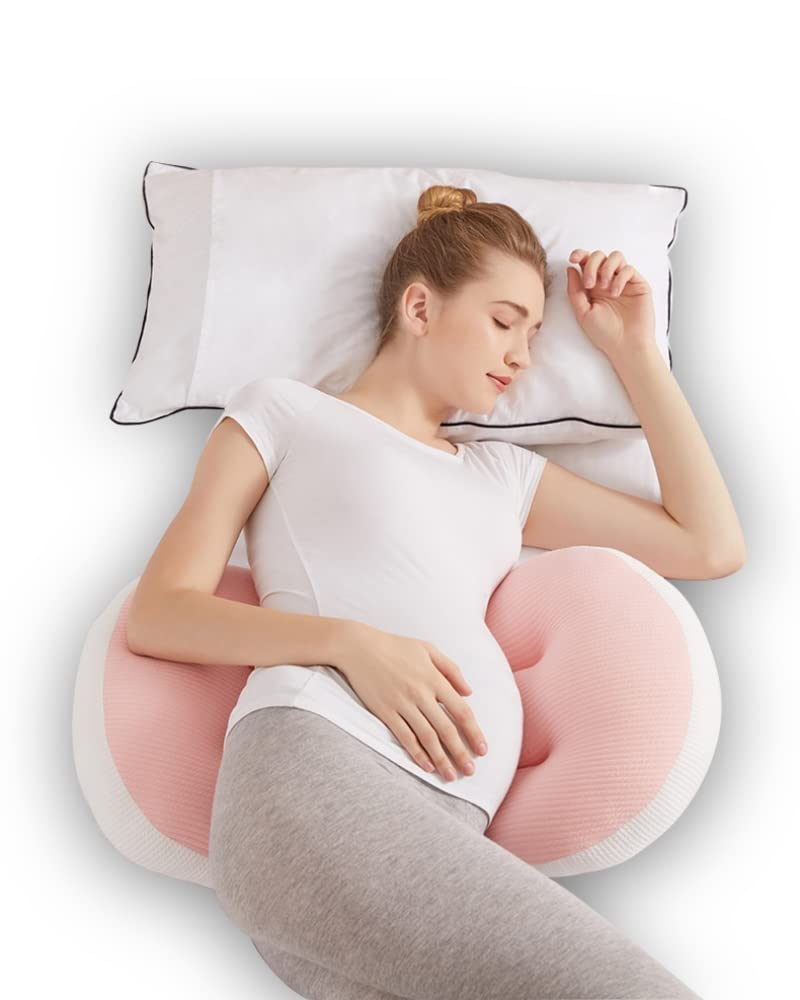 WYXunPlanet Side Sleeper Pregnancy Pillows for Sleeping, Maternity Pillow for Pregnant Women,Pregnancy Wedge Pillows,Adjustable Panel, Soft Knitted Cotton Cover, Support Waist,Legs,Belly (Pink)