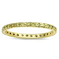 Simulated Peridot Gold-Tone Eternity Stacking Ring .925 Sterling Silver Band Sizes 4-10