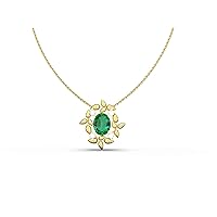 2 Ctw Natural Oval Cut Emerald And Diamond Necklace In 14k Solid Gold For Girls And Women Diamond 0.06 Ctw