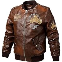 Streetwear Men's Leather Spring flying autumn leather collar Print Motorcycle Embroidery High Street Jacket