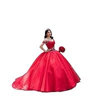 2024 Off Shoulders Tulle Ball Gown Quinceanera Prom Dresses with Sleeves Rhinestones Sequins