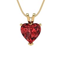 Clara Pucci 2.1 ct Heart Cut Genuine Natural Red Garnet Solitaire Pendant Necklace With 18