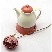 Korea Traditional Porcelain Ceramic Tea Kettle, Food Warmer Set (Coral)